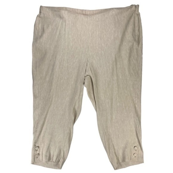 J. Jill Linen Pants Women 4X Tan Stretch Elastic Waistband Cropped Beach Coastal - Picture 1 of 12